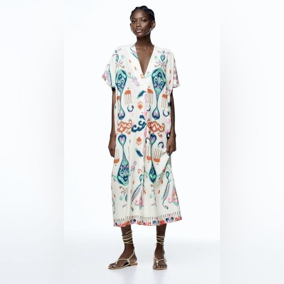 Zara Linen Blend Tunic Dress New - Picture 4 of 8